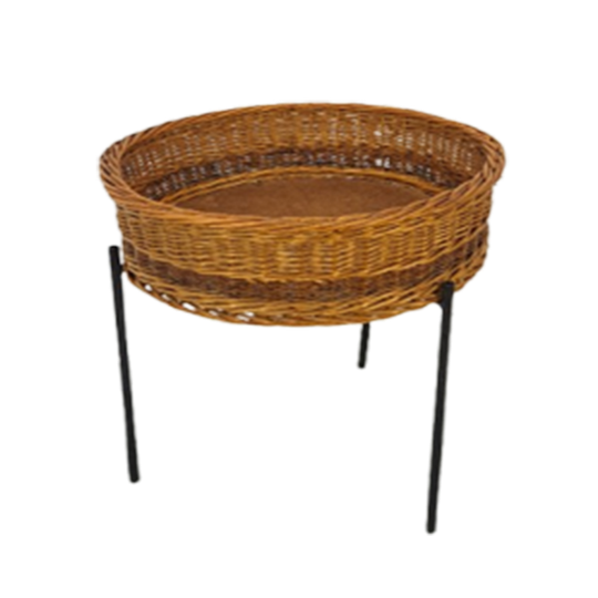 Rotan Plantenrek Met Stalen Voet, Vintage 1