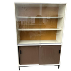 Midcentury Vitrinekast –boekenkast - Wit, Bruin, Okergeel thumbnail 1
