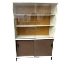 Midcentury Vitrinekast –boekenkast - Wit, Bruin, Okergeel