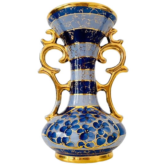 Mid-century Belgique Vaas Blauw Goud Bequet Barok 1950’s 1