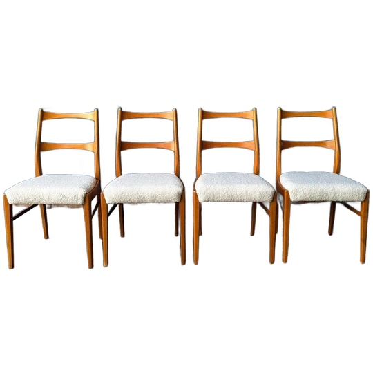 4 Deense Vintage Stoelen/ Nieuwe Boucle Stof 1
