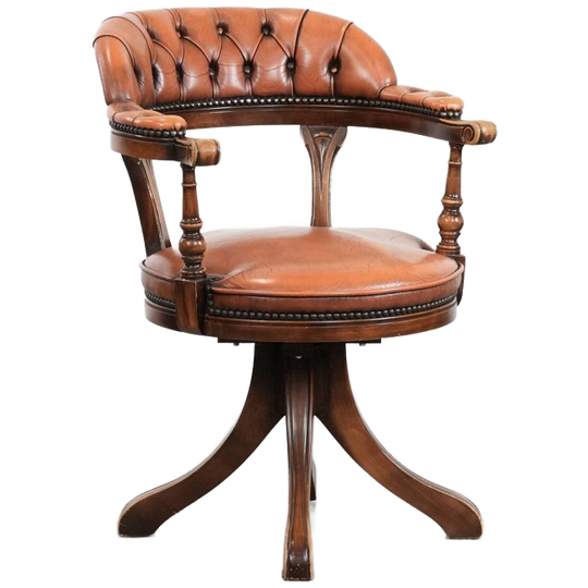 Klassieke En Tijdloze Rundleren En Houten Chesterfield Bureaustoel 1