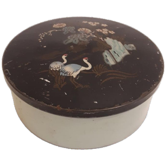 Vintage Blikje Trommeltje Mintgroen Met Kraanvogels 1