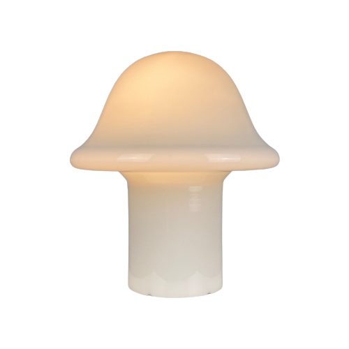 Large Fully White Glass Peill And Putzler Mushroom Table Lamp Xl 1970