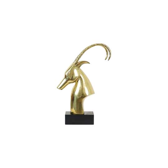 Enorme Vintage Gouden Ibex Gazelle Rams Kop Koperen Sculptuur Xl 56cm 1