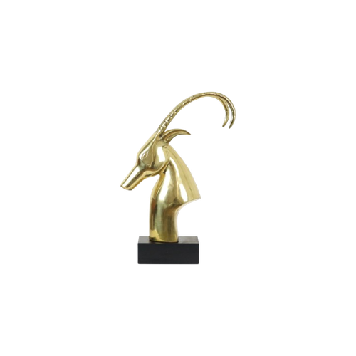 Enorme Vintage Gouden Ibex Gazelle Rams Kop Koperen Sculptuur Xl 56Cm