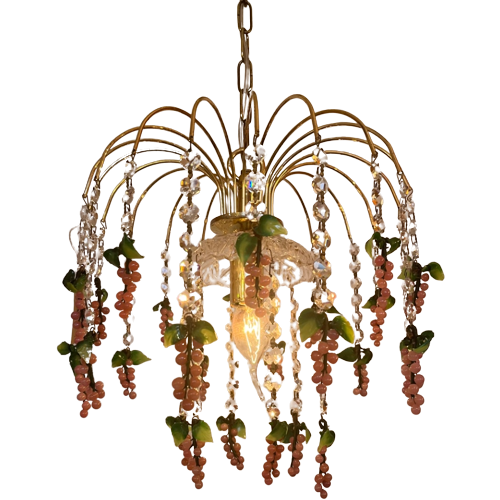 Vintage Murano Druiven Kroonluchter Hanglamp Lamp Roze