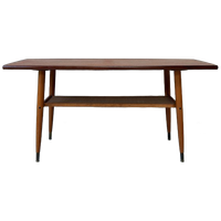 Vintage Houten Salontafel Met Rieten Onderblad