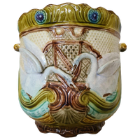 Frans Art Nouveau Majolica Bloempot Zwanen Begin 20E Eeuw