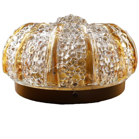 Vintage Plafonnière Bubbel Patroon Amber Glas Helena Tynell, Limburg Jaren '60 1