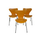 Set Of 3 Yellow Chairs Series 7 By Arne Jacobsen Edited By Fritz Hansen, 1980S thumbnail 1