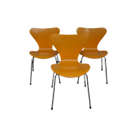 Set Of 3 Yellow Chairs Series 7 By Arne Jacobsen Edited By Fritz Hansen, 1980S