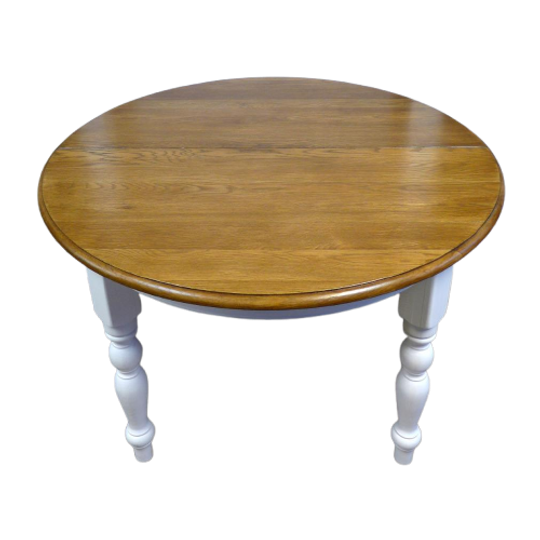 Prachtige Witte Landelijke Ronde Eiken Uitschuifbare Tafel 1