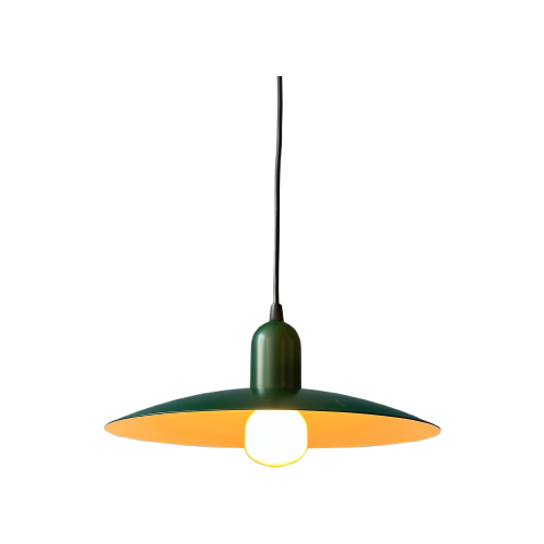 Kleine Groene Emaille Mid Century Schotel Hanglamp