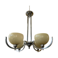Lamp Hanglamp Art Deco 1930 4 Arms Met Gele Schalen Verchroomd