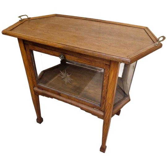 Antiek Theekastje Met Geslepen Glas Vintage Vitrinekast 1