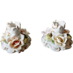 Paar Capodimonte Rozenkandelaars. thumbnail 1