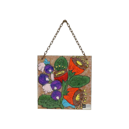 Vintage Heibi Keramische Wanddecoratie Bloemen Duitsland Sixties 1