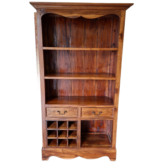Teakhouten Boekenkast, Met Wijnrek Afm. 100x37cm En 180cm Hoog. 1