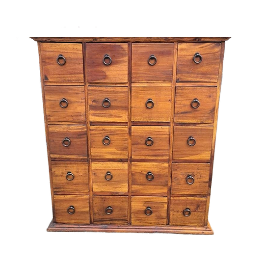 Oude Geleefde Teakhouten Ladenkast, Apothekerskast. Archiefk 1