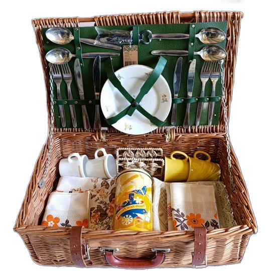 Vintage Picknickmand Van Optima England, Uniek & Duurzaam Gerestyled 1