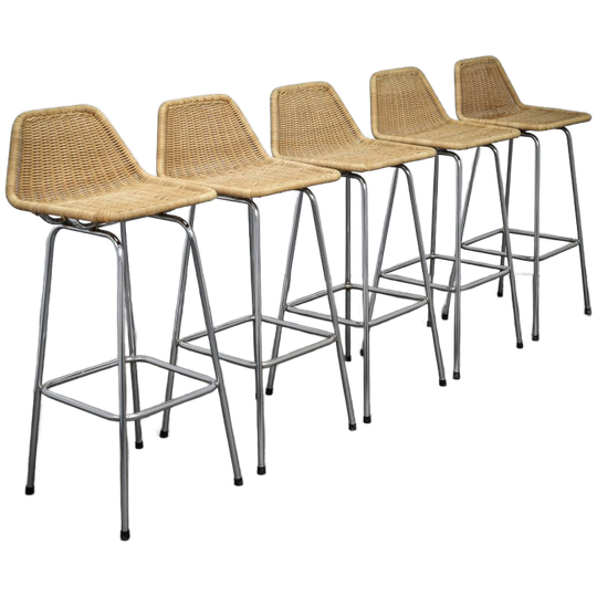 Set Of 5 Rattan Bar Stools By Rohé Noordwolde, Netherlands, 1960s 1