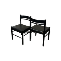 6x Vintage Zwarte Stoelen Met Vegan Skai Leer Zitting