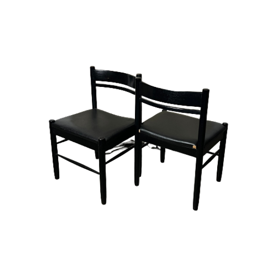 6x Vintage Zwarte Stoelen Met Vegan Skai Leer Zitting 1