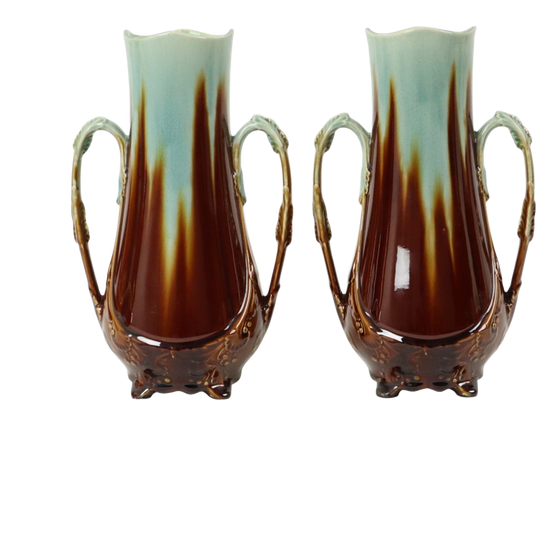 Franse Art Nouveau Majolica Vazen Orchies L’herminè Declercq 27cm 1