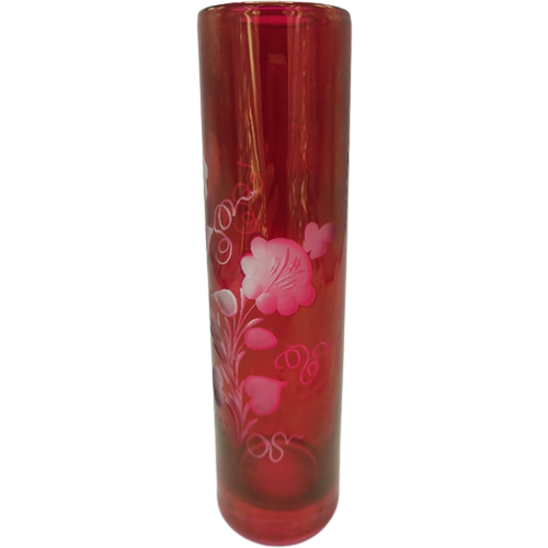 Vintage Rood Cranberry Glas Met Geëtste Bloemen