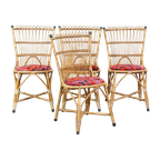Set Van 4 Subtiele En Charmante Vintage Jaren ’60 Rotan Boho Stoelen Met Gestoffeerde Zitting thumbnail 1