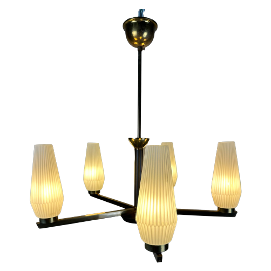 Vintage Hanglamp Messing/opaline 1