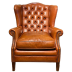 Gave Engelse Chesterfield Oor Fauteuil Cognac Leer thumbnail 1
