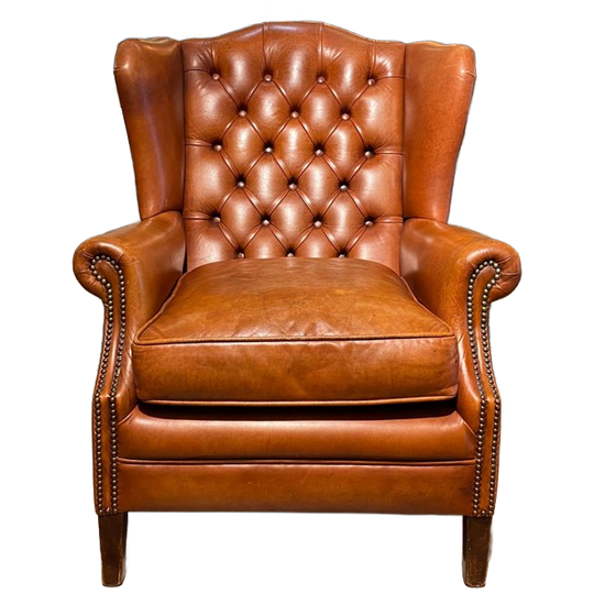 Gave Engelse Chesterfield Oor Fauteuil Cognac Leer 1