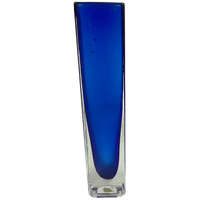 Vintage Murano Blokvaas Blauw Glas Italy