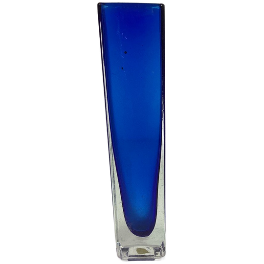 Vintage Murano Blokvaas Blauw Glas Italy 1
