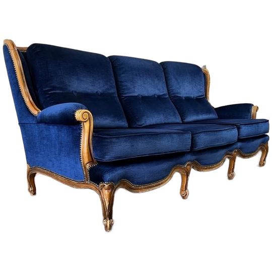 Vintage Blauwe Barok Zetel / Driezit / Canape / Fauteuil 1