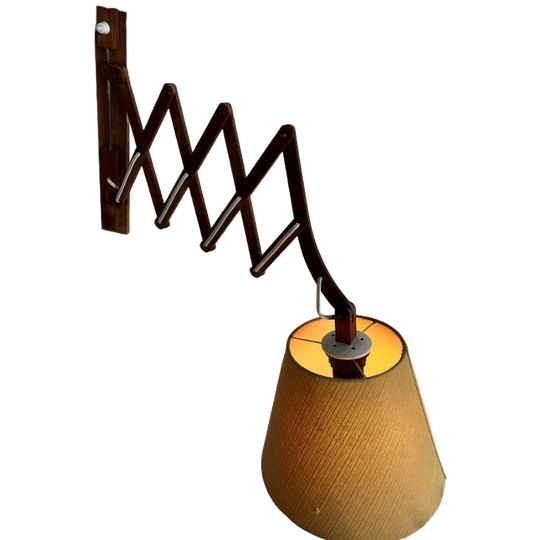 Vintage Houten Wandlamp / Schaarlamp Met Kapje 'aro Leuchten 1