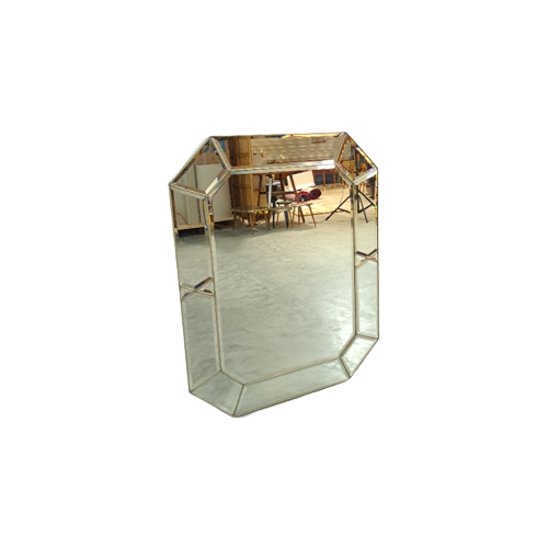 Achthoekige Spiegel Met Metaal Mid Century