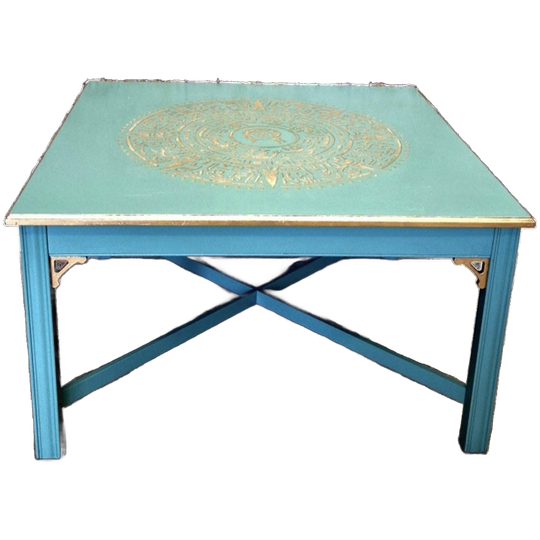 Salontafel In Turquoise Met Goud Patronen 1