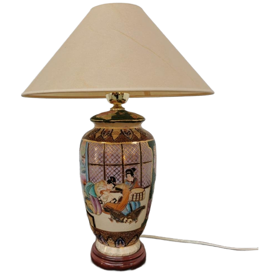 Vintage Authentieke Chinese Vaaslamp, Schemerlamp Tafellamp Porselein 1