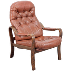 Vintage Møbler Sweden Fauteuil Bruin Leer Gecapitonneerd ‘60 thumbnail 1