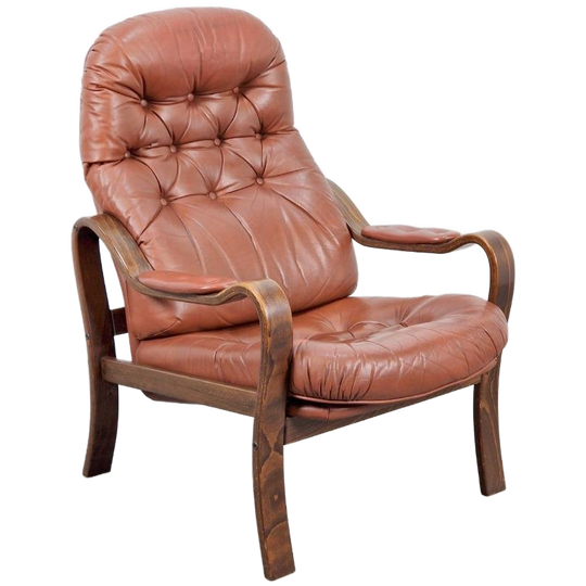 Vintage Møbler Sweden Fauteuil Bruin Leer Gecapitonneerd ‘60 1