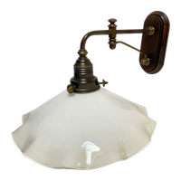 Vintage Wandlamp Met Geschulpte Glazen Kap, Brons En Hout - Reliving