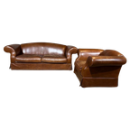 Chesterfield Look 3 Zits Bank + Fauteuil - Bruin - Leder thumbnail 1