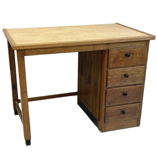 Antiek Bureau Art Deco Eiken Met Ladeblok 1