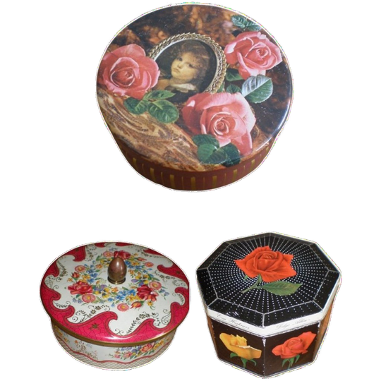3 X Mooie Vintage Blikken Rond Bloemen Design 1