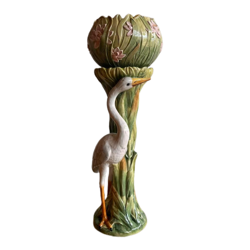Italiaanse Art Nouveau Piëdestal Met Pot Kraanvogel Vintage
