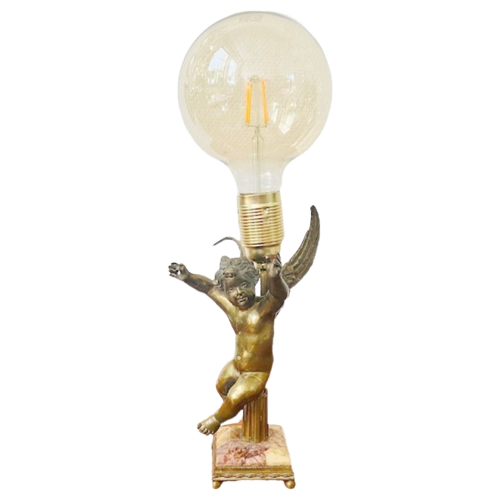 Barok Engel Tafellamp Messing Marmer Vintage