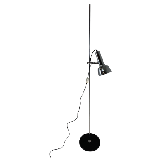 Space Age Design / 1970’s Lamp With Adjustable, Cylindrical Shade - Full Chrome, Black Base 1